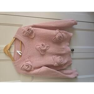 Pink Dreamers by Debbie Floral Appliqué Sweater Size S